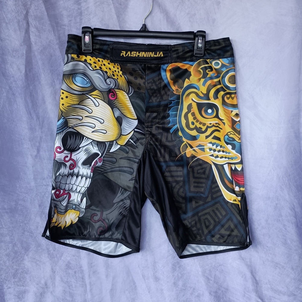 Rashninja Tiger Skull Graphic MMA Fight Shorts Tattoo Style